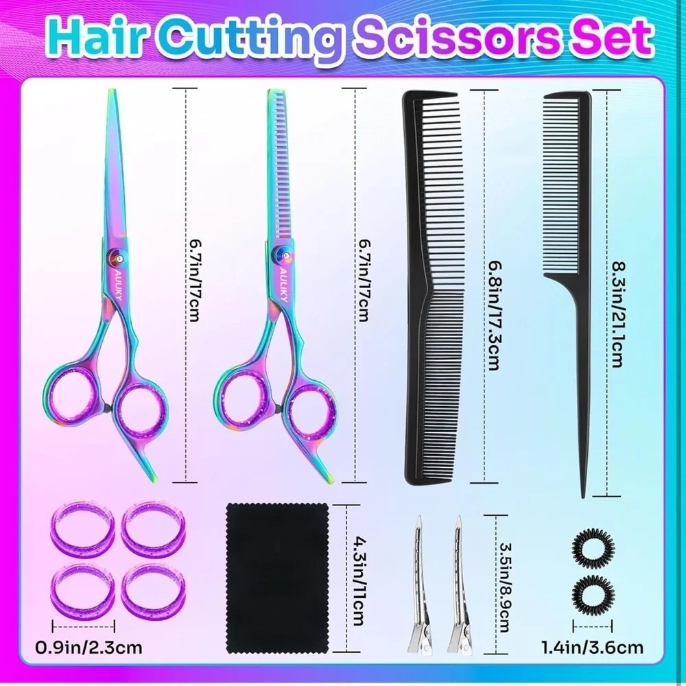 Professional Hair Cutting and Blending Scissors, 13 piece set combs, hair clips